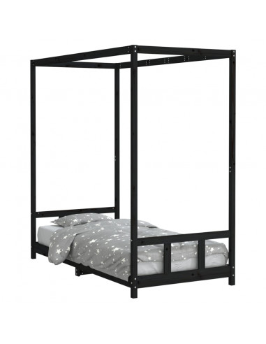 Giroletto per Bambini Nero 90x190 cm in Legno Massello di Pino