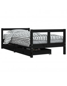 Giroletto per Bambini con Cassetti Nero 80x160 cm Massello Pino 2