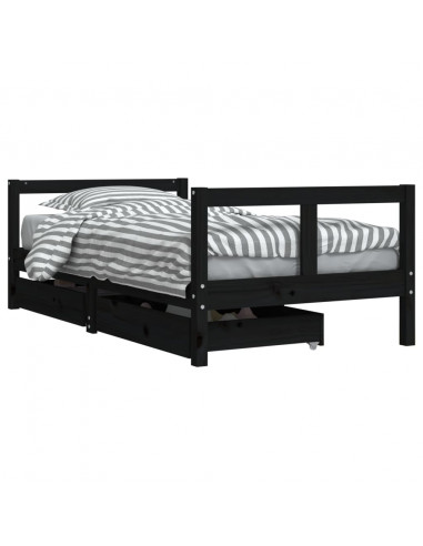 Giroletto per Bambini con Cassetti Nero 80x160 cm Massello Pino