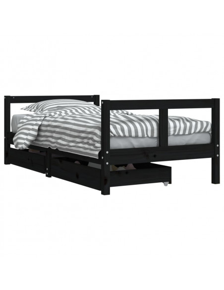 Giroletto per Bambini con Cassetti Nero 80x160 cm Massello Pino