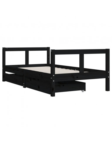 Giroletto per Bambini con Cassetti Nero 80x160 cm Massello Pino