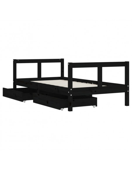 Giroletto per Bambini con Cassetti Nero 80x160 cm Massello Pino