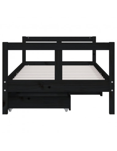 Giroletto per Bambini con Cassetti Nero 80x160 cm Massello Pino