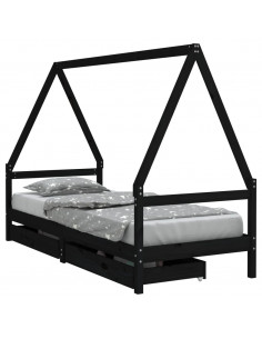 Giroletto per Bambini con Cassetti Nero 90x190 cm Massello Pino 2