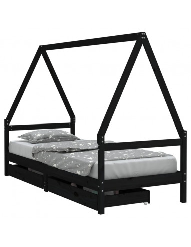 Giroletto per Bambini con Cassetti Nero 90x190 cm Massello Pino