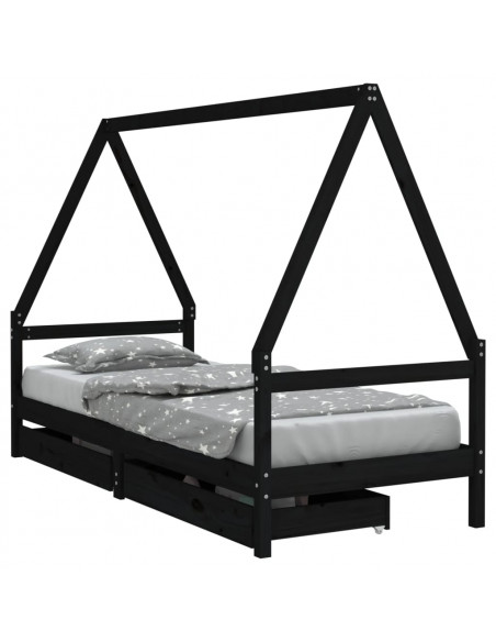 Giroletto per Bambini con Cassetti Nero 90x190 cm Massello Pino