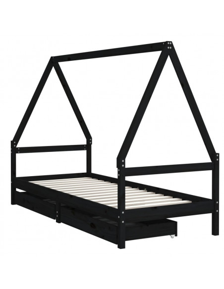 Giroletto per Bambini con Cassetti Nero 90x190 cm Massello Pino
