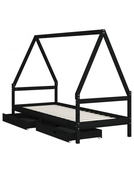 Giroletto per Bambini con Cassetti Nero 90x190 cm Massello Pino