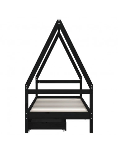 Giroletto per Bambini con Cassetti Nero 90x190 cm Massello Pino