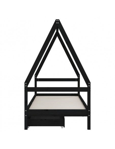 Giroletto per Bambini con Cassetti Nero 90x190 cm Massello Pino