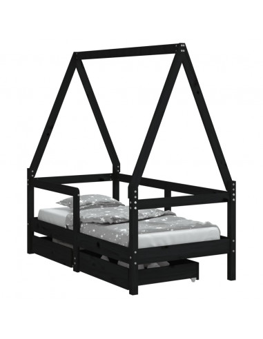 Giroletto Bambini con Cassetti Nero 70x140cm Massello di Pino