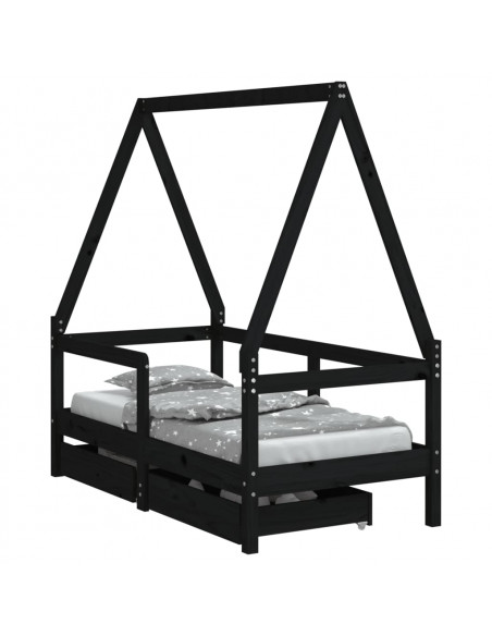 Giroletto Bambini con Cassetti Nero 70x140cm Massello di Pino
