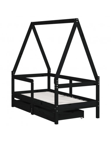 Giroletto Bambini con Cassetti Nero 70x140cm Massello di Pino