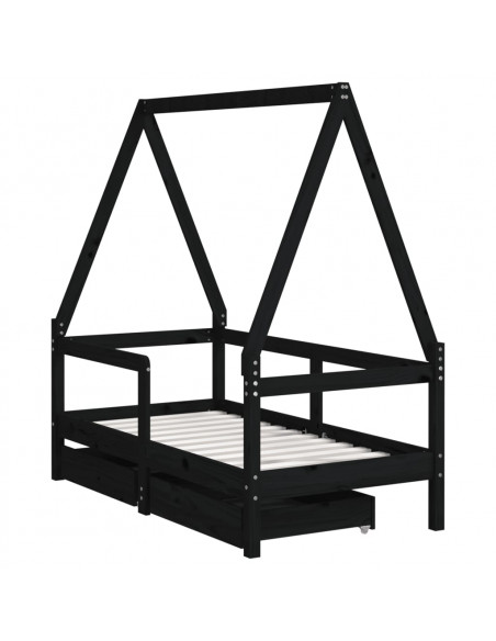 Giroletto Bambini con Cassetti Nero 70x140cm Massello di Pino