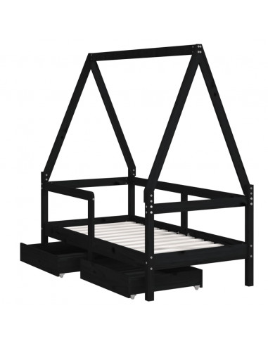 Giroletto Bambini con Cassetti Nero 70x140cm Massello di Pino