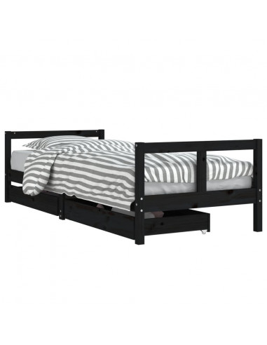 Giroletto Bambini con Cassetti Nero 80x200cm Massello di Pino
