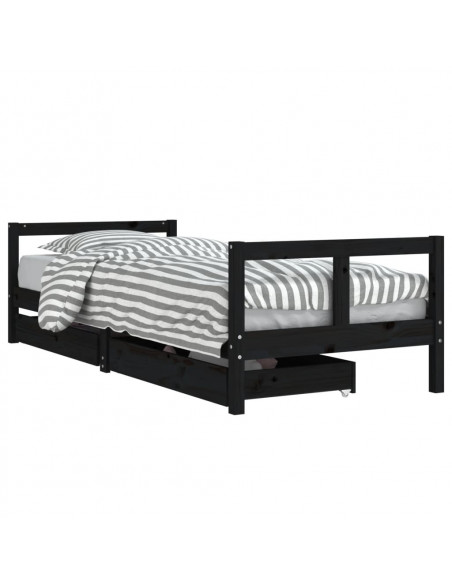 Giroletto Bambini con Cassetti Nero 80x200cm Massello di Pino