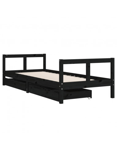 Giroletto Bambini con Cassetti Nero 80x200cm Massello di Pino