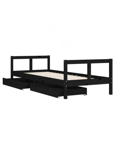 Giroletto Bambini con Cassetti Nero 80x200cm Massello di Pino