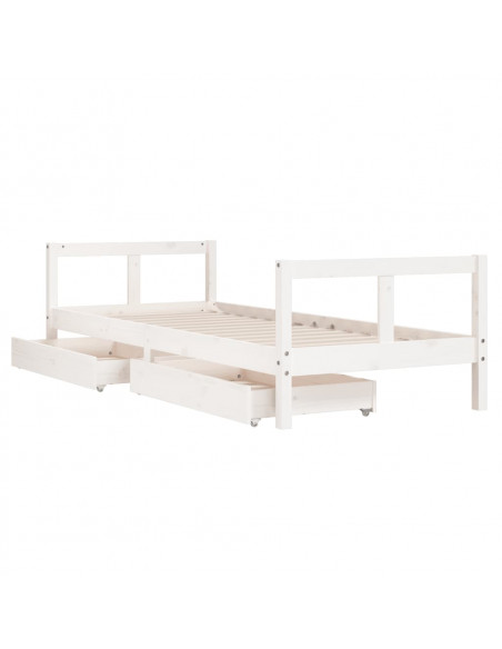 Giroletto Bambini con Cassetti Bianco 80x200cm Massello di Pino