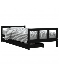 Giroletto per Bambini con Cassetti Nero 90x190 cm Massello Pino 2