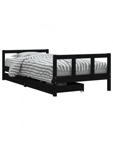 Giroletto per Bambini con Cassetti Nero 90x190 cm Massello Pino