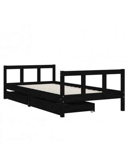 Giroletto per Bambini con Cassetti Nero 90x190 cm Massello Pino