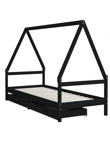 Giroletto Bambini con Cassetti Nero 80x200cm Massello di Pino