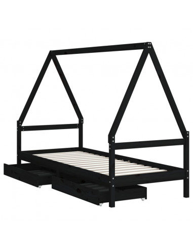 Giroletto Bambini con Cassetti Nero 80x200cm Massello di Pino