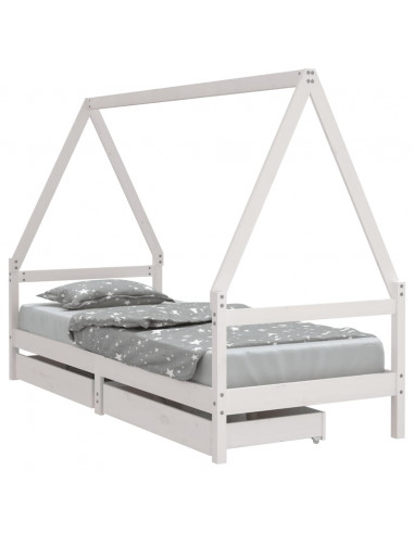 Giroletto Bambini con Cassetti Bianco 90x200cm Massello di Pino