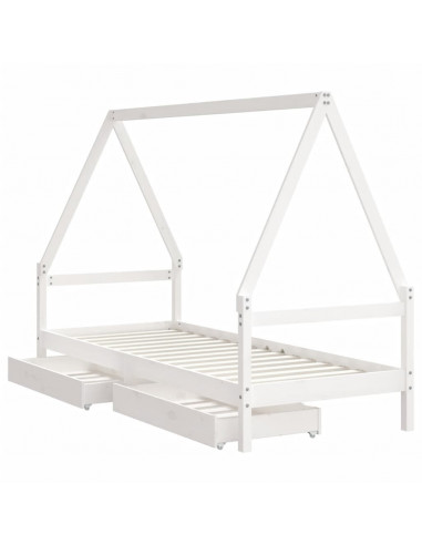 Giroletto Bambini con Cassetti Bianco 90x200cm Massello di Pino