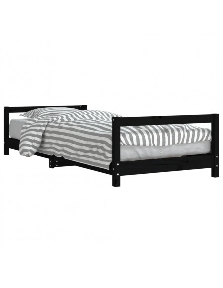 Giroletto per Bambini Nero 80x200 cm in Legno Massello di Pino