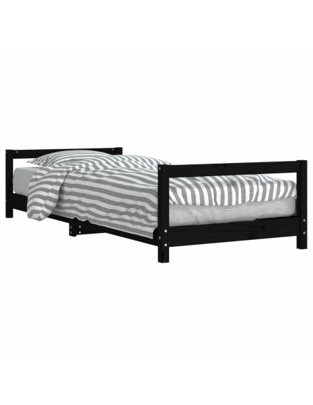 Giroletto per Bambini Nero 90x190 cm in Legno Massello di Pino