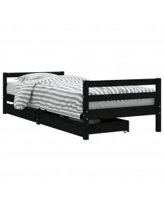 Giroletto Bambini con Cassetti Nero 90x200cm Massello di Pino 2