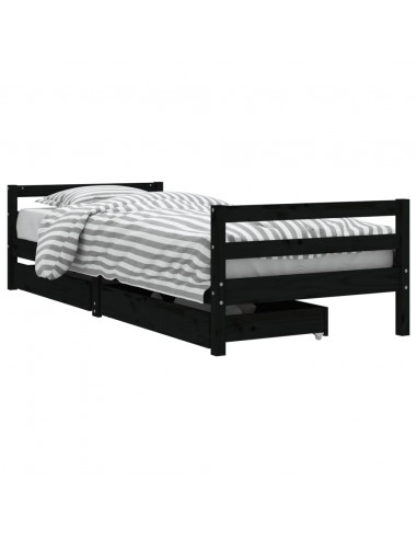 Giroletto Bambini con Cassetti Nero 90x200cm Massello di Pino