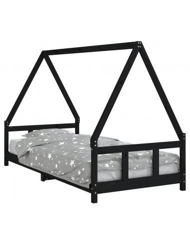 Giroletto per Bambini Nero 90x200 cm in Legno Massello di Pino