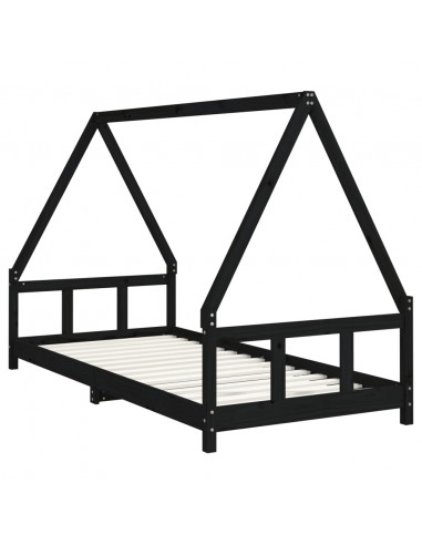 Giroletto per Bambini Nero 90x200 cm in Legno Massello di Pino