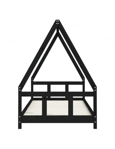 Giroletto per Bambini Nero 90x200 cm in Legno Massello di Pino