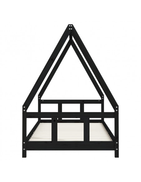 Giroletto per Bambini Nero 90x200 cm in Legno Massello di Pino