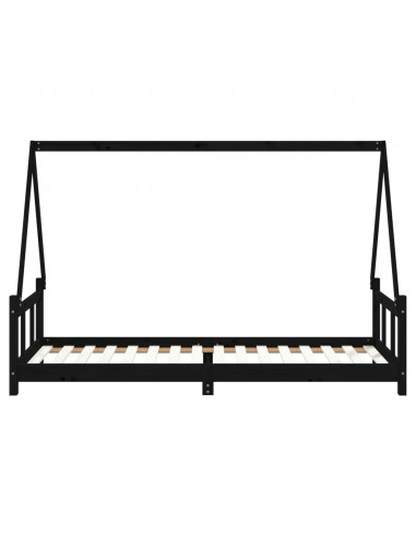 Giroletto per Bambini Nero 90x200 cm in Legno Massello di Pino