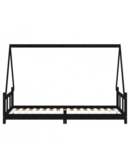 Giroletto per Bambini Nero 90x200 cm in Legno Massello di Pino