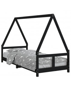 Giroletto per Bambini Nero 80x200 cm in Legno Massello di Pino 2