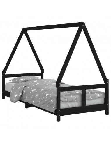 Giroletto per Bambini Nero 80x200 cm in Legno Massello di Pino