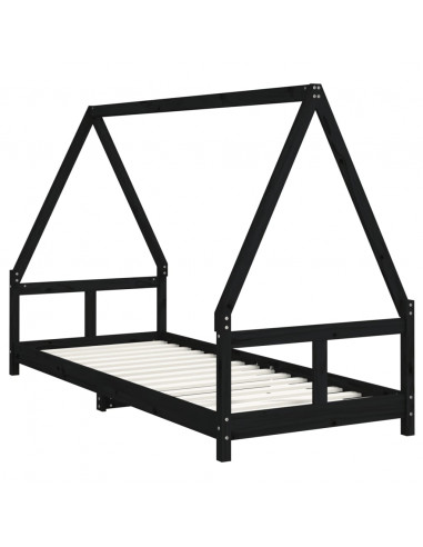 Giroletto per Bambini Nero 80x200 cm in Legno Massello di Pino