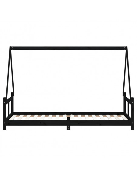 Giroletto per Bambini Nero 80x200 cm in Legno Massello di Pino