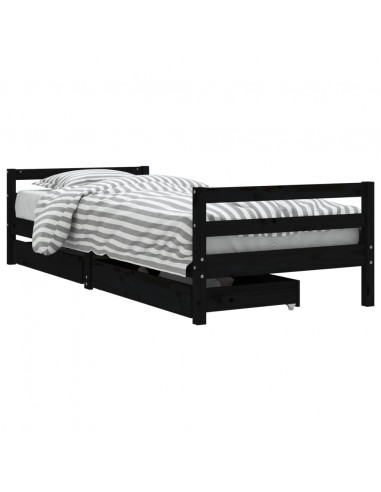 Giroletto Bambini con Cassetti Nero 80x200cm Massello di Pino
