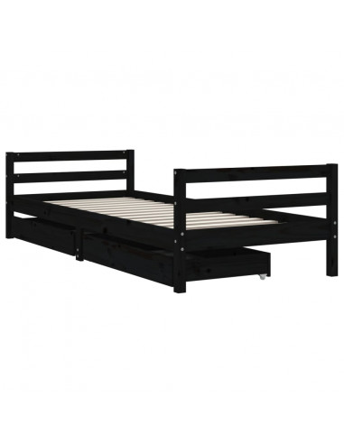 Giroletto Bambini con Cassetti Nero 80x200cm Massello di Pino