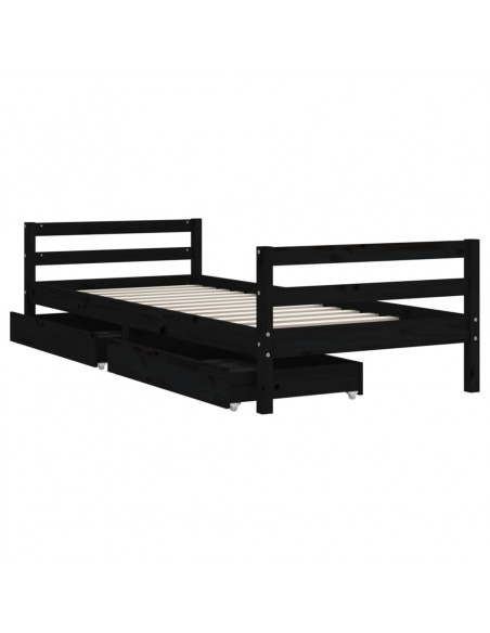 Giroletto Bambini con Cassetti Nero 80x200cm Massello di Pino