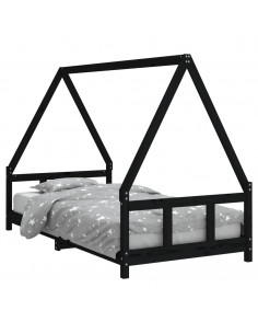 Giroletto per Bambini Nero 90x190 cm in Legno Massello di Pino 2