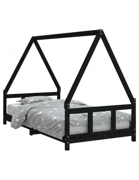 Giroletto per Bambini Nero 90x190 cm in Legno Massello di Pino